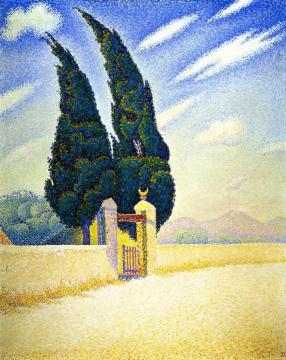 Two Cypresses, Mistral, Opus 241 Artwork by Paul Signac