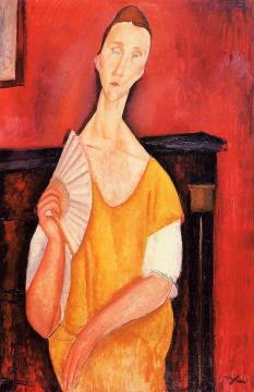 Madame Lunia Czechowska With A Fan Artwork by Amedeo Modigliani