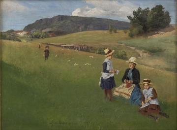 Landscape Scene With Woman And Children Artwork by Axel Hjalmar Ender
