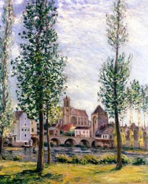 View of Moret-sur-Loing through the Trees Artwork by Alfred Sisley
