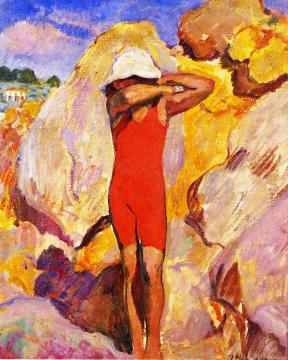 Child in a Red Bathing Suit Artwork by Henri Lebasque