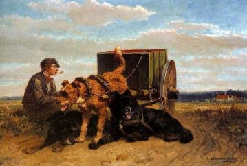 Man with Dog Cart Artwork by Henriette Ronner-Knip