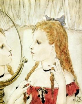Girl at a Mirror Artwork by Tsuguharu Foujita