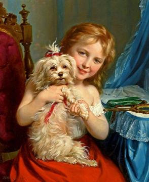 Young Girl With Bichon Frise Artwork by Fritz Zuber-Buhler