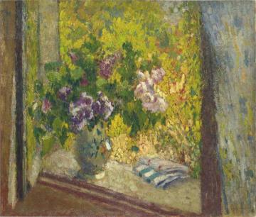 Vase of flowers in a window Artwork by Henri Martin