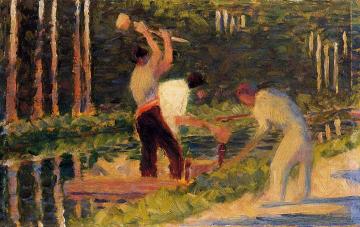 Men Laying Stakes Artwork by Georges Seurat