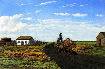 Manitoba Settler's House and Red River Cart Artwork by William George Richardson Hind