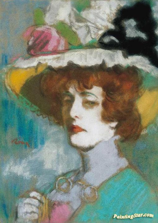 Portrait Of Mrs. Kunffy Wth Flowered Hat Artwork by József Rippl-Rónai