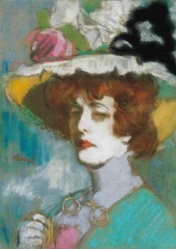 Portrait Of Mrs. Kunffy Wth Flowered Hat Artwork by József Rippl-Rónai