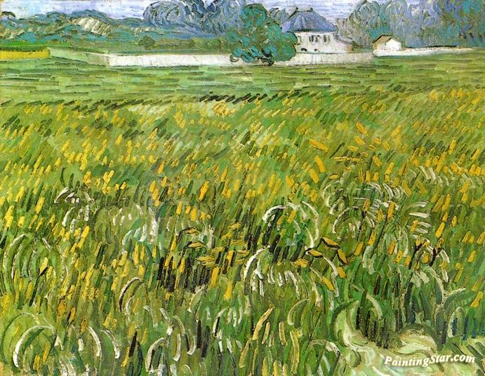 Wheat Field at Auvers with White House Artwork by Vincent Van Gogh