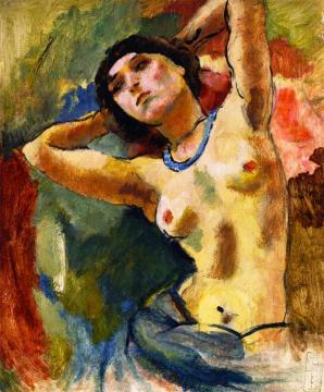 Brunette with Blue Necklace Artwork by Jules Pascin