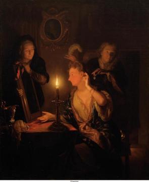 Lady at the Mirror in the Candlelight Artwork by Godfried Schalcken