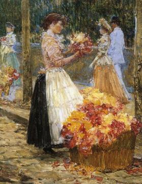 Woman Sellillng Flowers Artwork by Frederick Childe Hassam