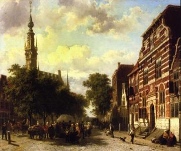 A Busy Market in Veere with the Clocktower of the Town Hall Beyond Artwork by Cornelius Springer