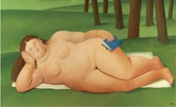 Reclining Nude With Book Artwork by Fernando Botero