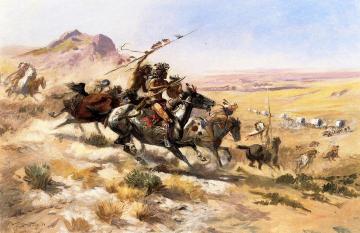 Attack On A Wagon Train Artwork by Charles Marion Russell