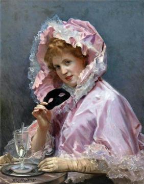 Young Lady with a Mask and Glass of Absinthe Artwork by Raimundo de Madrazo y Garreta