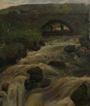 River Landscape with Bridge Artwork by Thorolf Holmboe