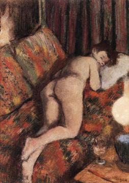Female Nude Stretched Out on a Couch Artwork by Edgar Degas
