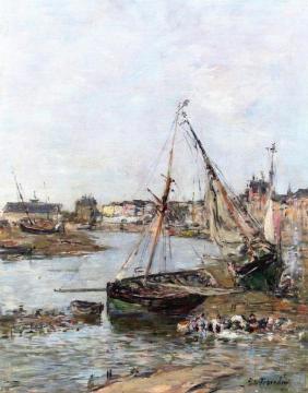 The Port of Trouville a Low Tide Artwork by Eugène-Louis Boudin