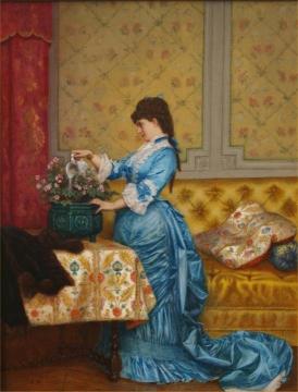 Young Lady In Blue Dress Artwork by Auguste Toulmouche