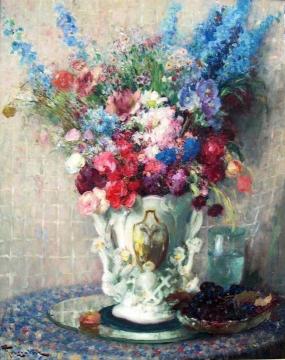 Bouquet Of Flowers In White Porcelain Vase Artwork by Fernand Toussaint