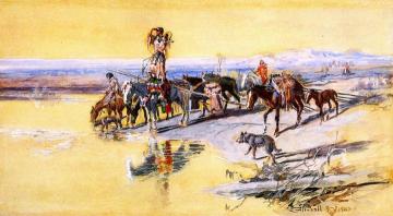 Indians Traveling on Travois Artwork by Charles Marion Russell