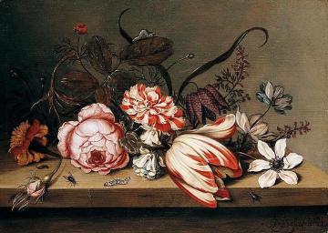 Flower still life on a wooden table Artwork by Ambrosius Bosschaert