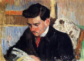 Portrait of Rodo Pissarro Reading Artwork by Camille Pissarro