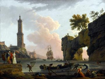 Mediterranean Harbor At Sunset With The Artist And Family Artwork by Claude-Joseph Vernet