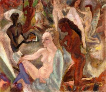 Girls Fixing a Blond's Hair Artwork by Jules Pascin