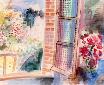View Of The Garden Through The Window Artwork by Jean Dufy
