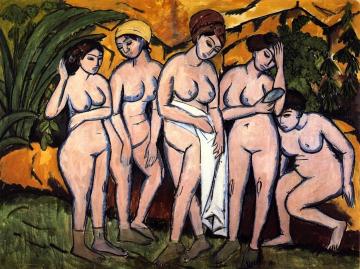 Fünf Badende am See Artwork by Ernst Ludwig Kirchner