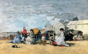 Trouville, Crinolines and Cabins Artwork by Eugène-Louis Boudin