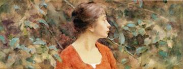 Lady In Red Artwork by Theodore Robinson