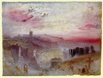 View over Town at Sunset: a Cemetery in the Foreground Artwork by Joseph Mallord William Turner