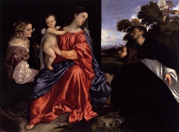 Madonna and Child with Sts Catherine and Dominic and a Donor Artwork by Titian