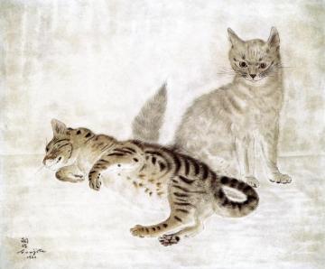 Two Cats Artwork by Tsuguharu Foujita