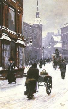 A Street Scene In Winter, Copenhagen Artwork by Paul Gustave Fischer
