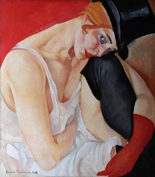 Woman in a Tall Hat Artwork by Boris Grigoriev