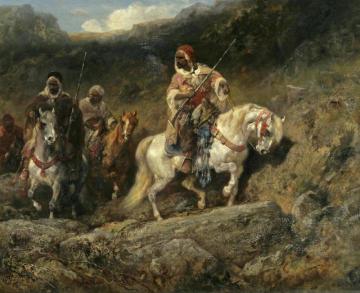 Arab Horsemen In A Mountainous Landscape Artwork by Adolf Christian Schreyer