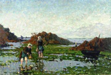 Brittany, Shrimp Fisherwomen Artwork by Pierre Eugène Montézin