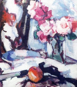 Roses and Fan Artwork by Samuel John Peploe