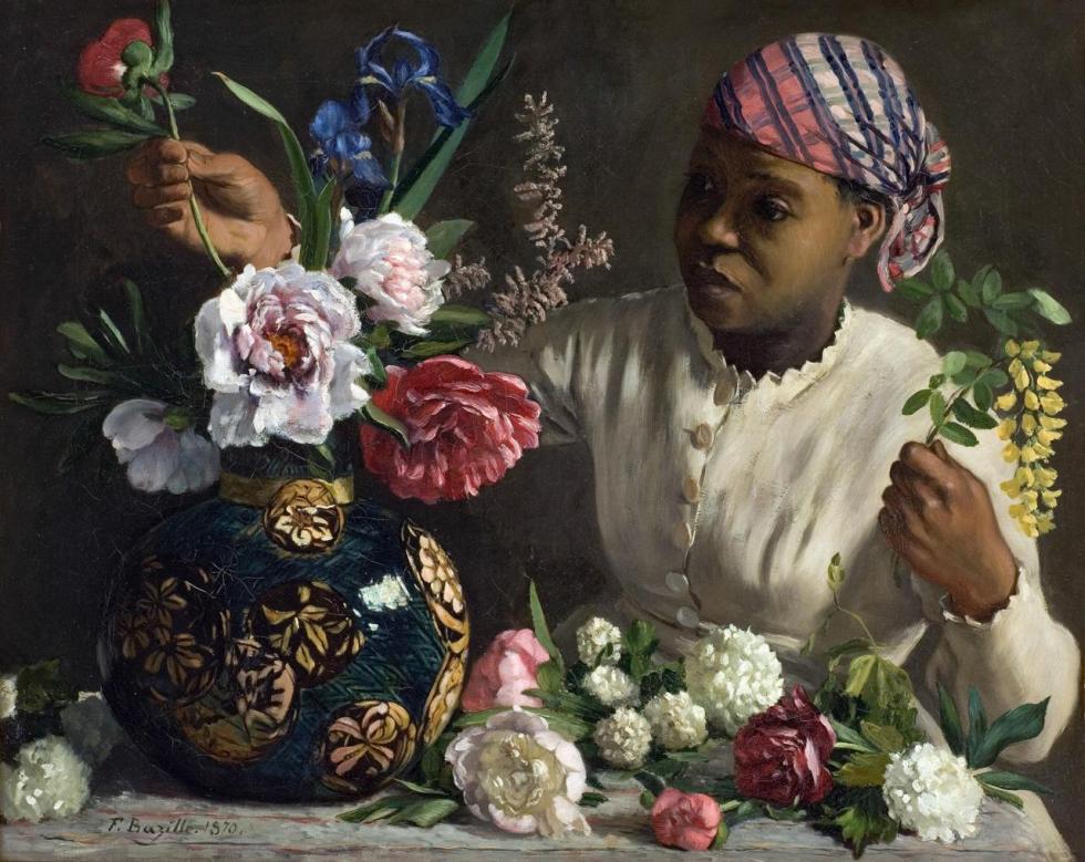 African Woman With Peonies Artwork by Jean Frederic Bazille