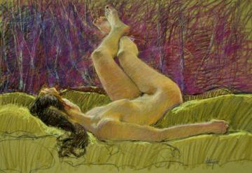 Nude On Green Artwork by David Hettinger