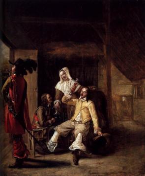 Two Soldiers and a Serving Woman with a Trumpeter Artwork by Pieter de Hooch