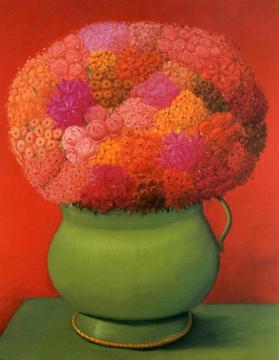 Flowers In Red Artwork by Fernando Botero