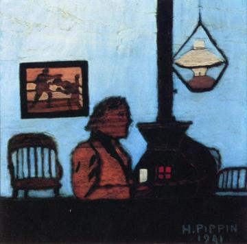 Man Seated near Stove Artwork by Horace Pippin