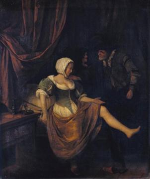 Scene in a Brothel with an Old Man Giving Money to a Girl Artwork by Jan Steen