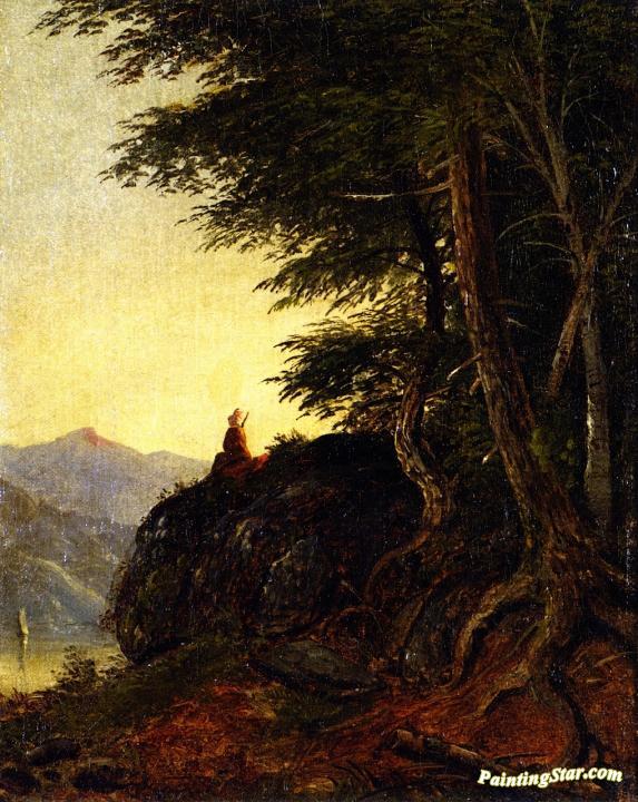 Landscape with Native American on a Cliff Artwork by Christopher Pearse Cranch